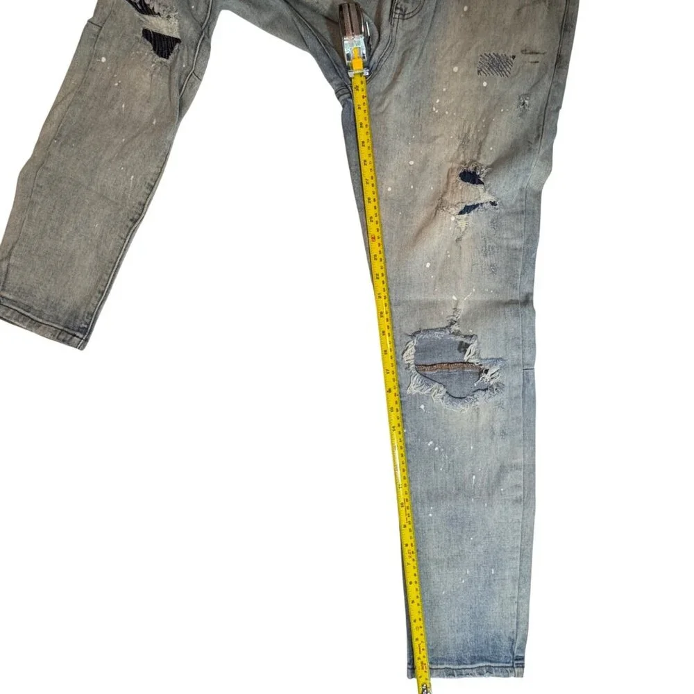 THRT Distressed Splatter Jeans Men 40x32 Lt Wash Ripped Distressed Grunge Street - Picture 15 of 16